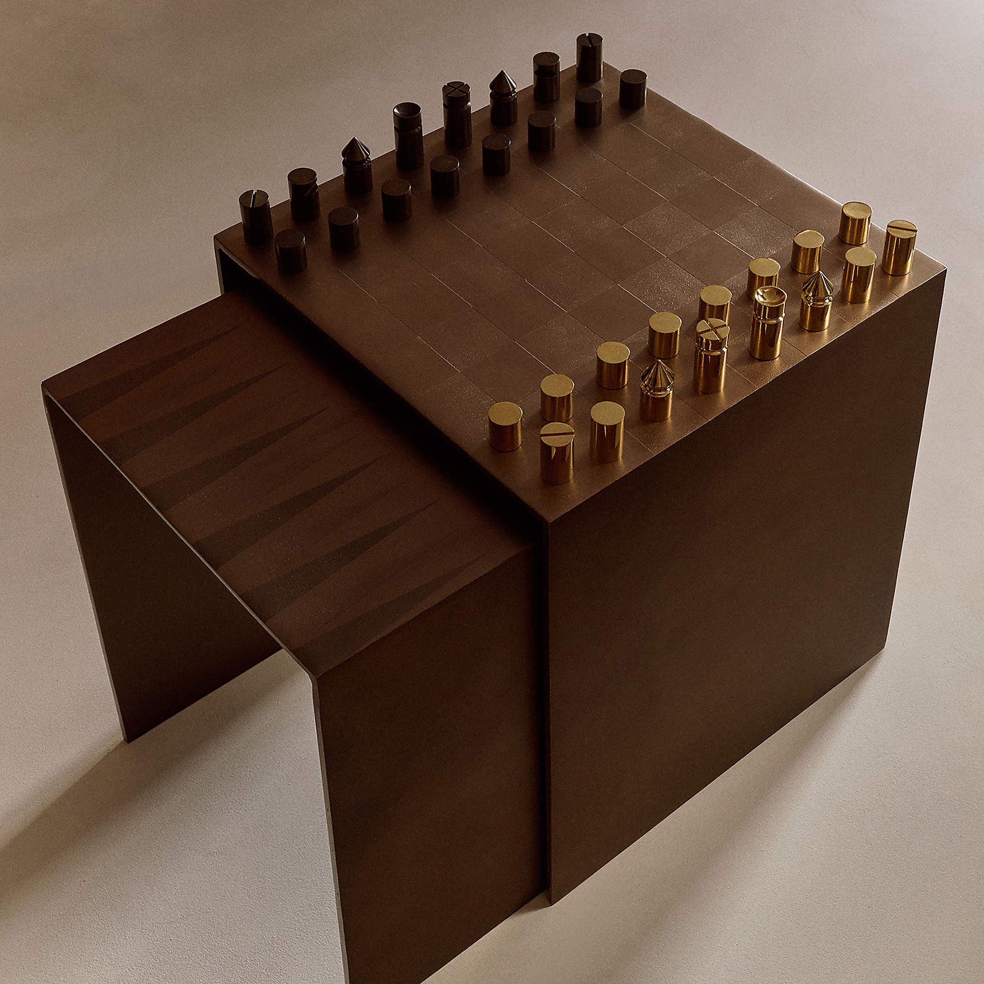 Score 2-Piece Cast Aluminum Game Side Tables With Brass Chess Set | CB2 | CB2