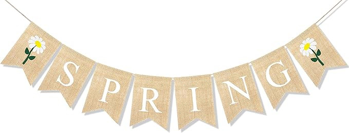 Uniwish Spring Banner Burlap Rustic Garland Easter Spring Theme Party Decorations for Mantle Porc... | Amazon (US)