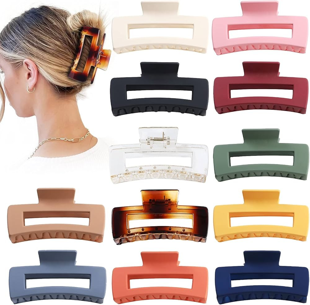 Sisiaipu 4.1 Inch Large Hair Claw Clips 12 Pcs Big Hair Clips for Thick Hair Rectangular Claw Cli... | Amazon (US)