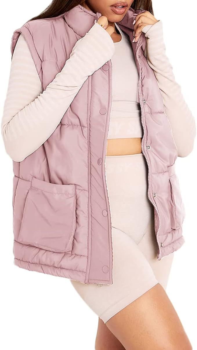FSHAOES Womens Casual Quilted Fall Puffer Vest Lightweight Zip Up Jacket Gilet Outerwear with Poc... | Amazon (US)