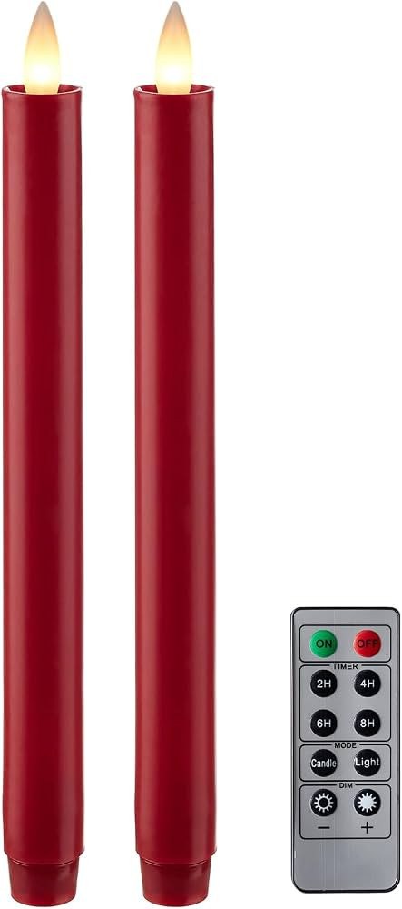 Wax Flameless Taper Candles Flickering with Remote and Timer, 3D Moving Flame Battery Candles to ... | Amazon (US)