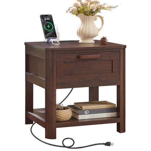 Joaxswe Farmhouse Side Tables Living Room, Small Nightstand with 1 Drawers & Open Shelving & 4 Th... | Amazon (US)