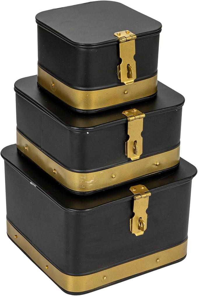 Creative Co-Op Nestable Square Metal Storage Boxes with Hasp Lock, Black, Set of 3 | Amazon (US)