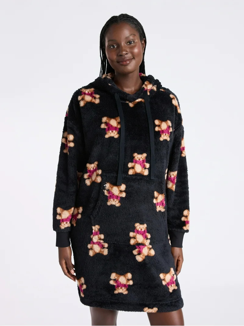 Joyspun Women's Oversized Hooded Plush Lounger, Size XS-3X | Walmart (US)