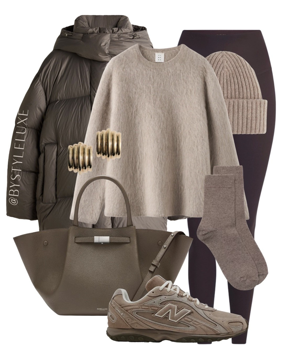 Styling this taupe puffer jacket with a cosy jumper and leggings. The New Balance 204L in mushroom is back in stock!

#trainers #hm #winteroutfit

#LTKautumn 

#LTKwinter #LTKshoes