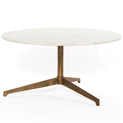 Parker Modern Classic White Marble Top Gold Aluminum Round Round Coffee Table | Kathy Kuo Home