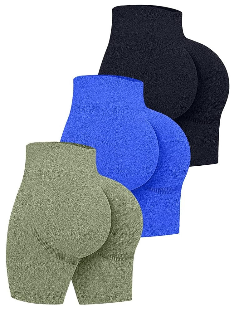 OQQ Women's 3 Piece High Waist Workout Shorts Butt Lifting Tummy Control Ruched Booty Smile Yoga ... | Amazon (US)