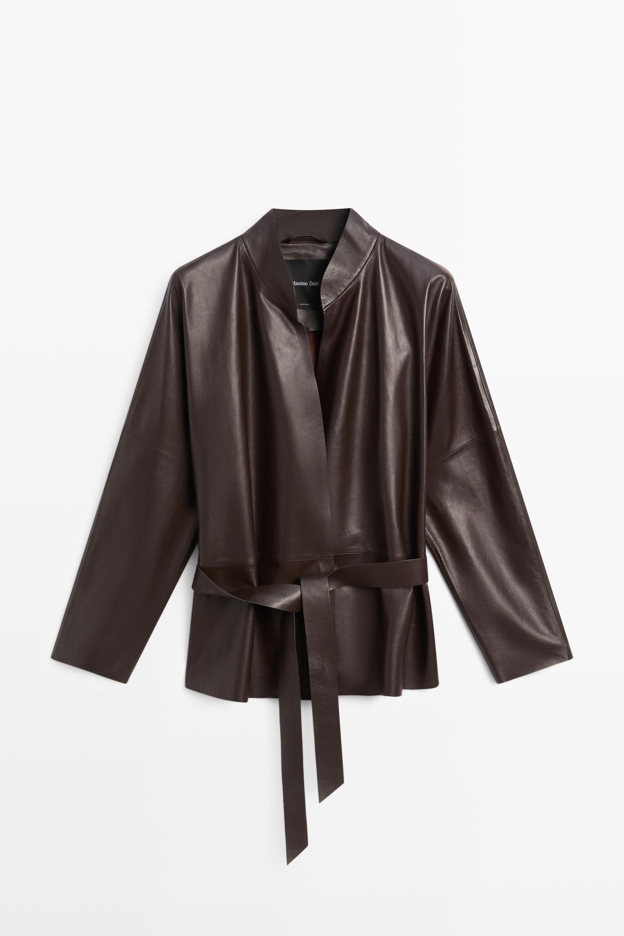 Wickeljacke aus Nappaleder mit Bindeg\u00fcrtel | Massimo Dutti DE