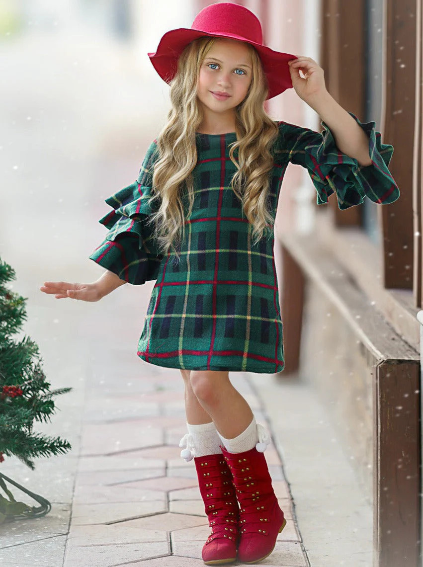 Under The Mistletoe Tiered Sleeve Miya Dress | Mia Belle Girls