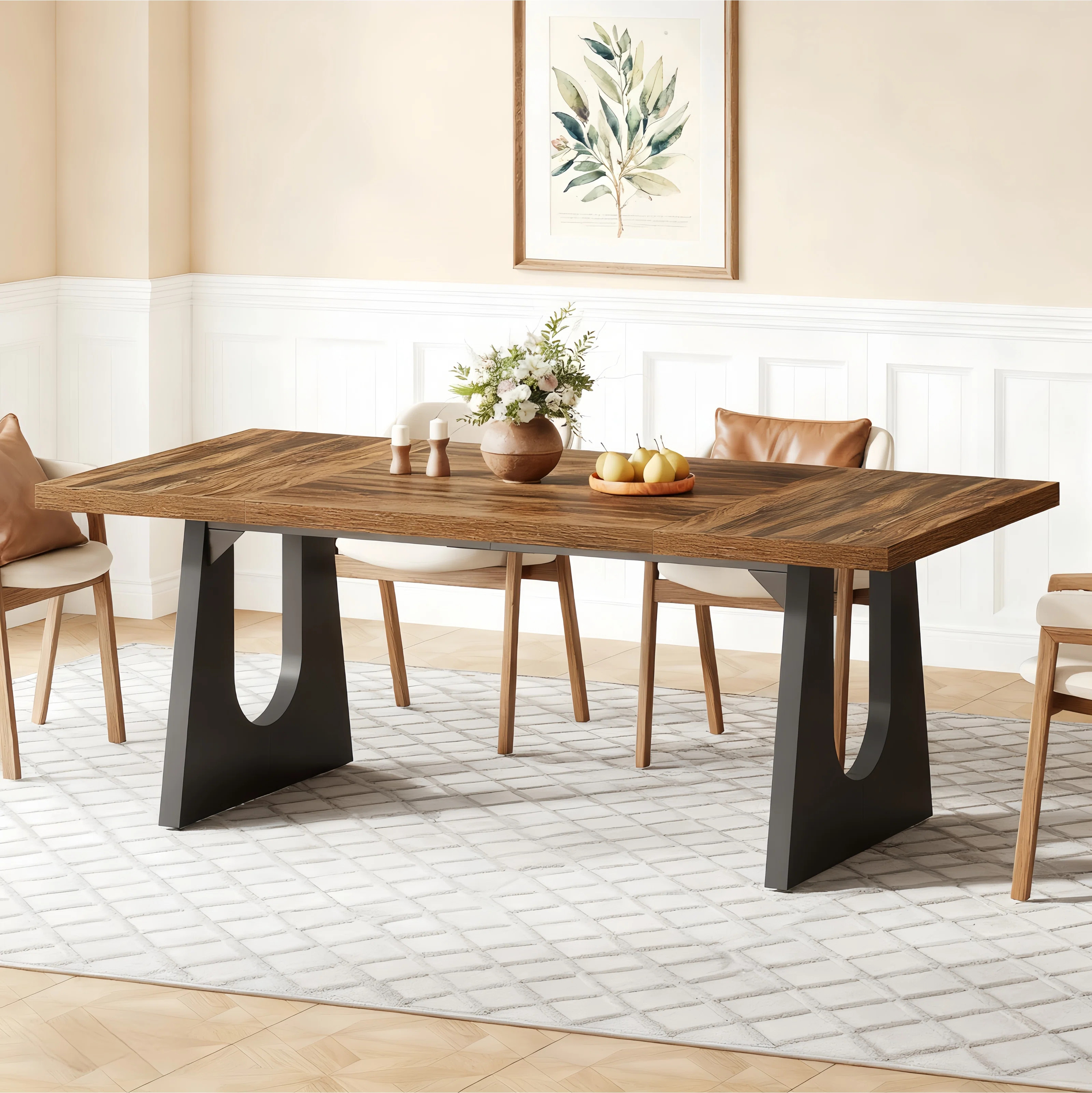 Wood Dining Table For 6-8 People, 70.8" Modern Rectangle Kitchen Table With Wood Base For Dining ... | Wayfair North America