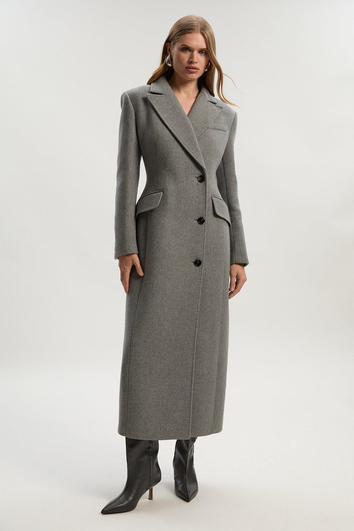 Wool Blend Tailored Fitted Maxi Coat | Karen Millen UK + IE + DE + NL