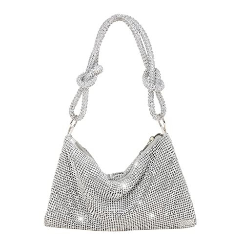Rhinestone Purses for Women Chic Sparkly Evening Handbag Bling Hobo Bag Shiny Silver Clutch Purse for Party Club Wedding | Amazon (US)