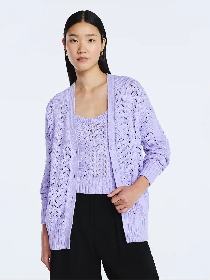 Scoop Women’s V Neck Sweater Cardigan, Midweight, Sizes XS-4X | Walmart (US)