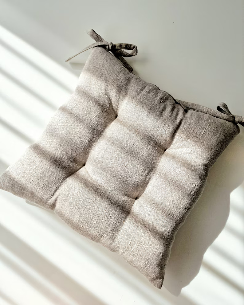 Linen Seat Cushion Striped Chair Pad With Ties Chair Pillow Natural French Style Heavy Weight 100... | Etsy (US)