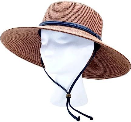 Sloggers Women's  Wide Brim Braided Sun Hat with Wind Lanyard - Dark Brown -  UPF 50+  Maximum Su... | Amazon (US)