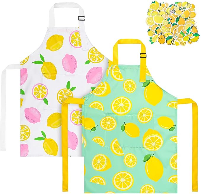 2 Pack Lemon Kids Aprons, Kids Aprons with 50pcs Lemon Stickers, Adjustable Lemonade Apron for Bo... | Amazon (US)