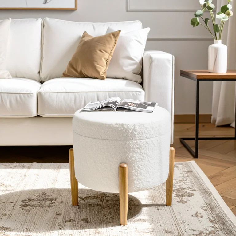 Mainstays Modern Dowel Ottoman, Cream Boucle - Walmart.com | Walmart (US)