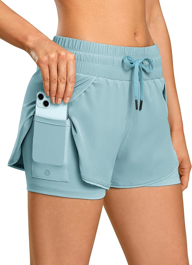 CRZ YOGA Women's Mid Waisted Workout Running Shorts with Liner 3'' - 2 in 1 Athletic Sport Tennis... | Amazon (US)
