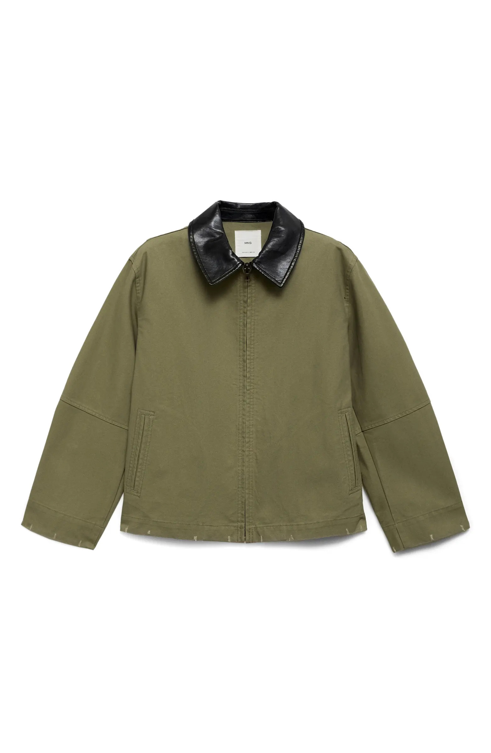 MANGO Cotton Jacket with Faux Leather Collar | Nordstrom | Nordstrom