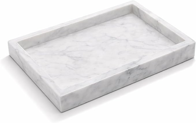 Natural White Marble Tray for Bathroom | Kitchen | Vanity | Desktop, Stone Organizer for Coffee T... | Amazon (US)