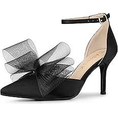 Allegra K Women's Bow Tie Ankle Strap Stiletto High Heels Pumps | Amazon (US)