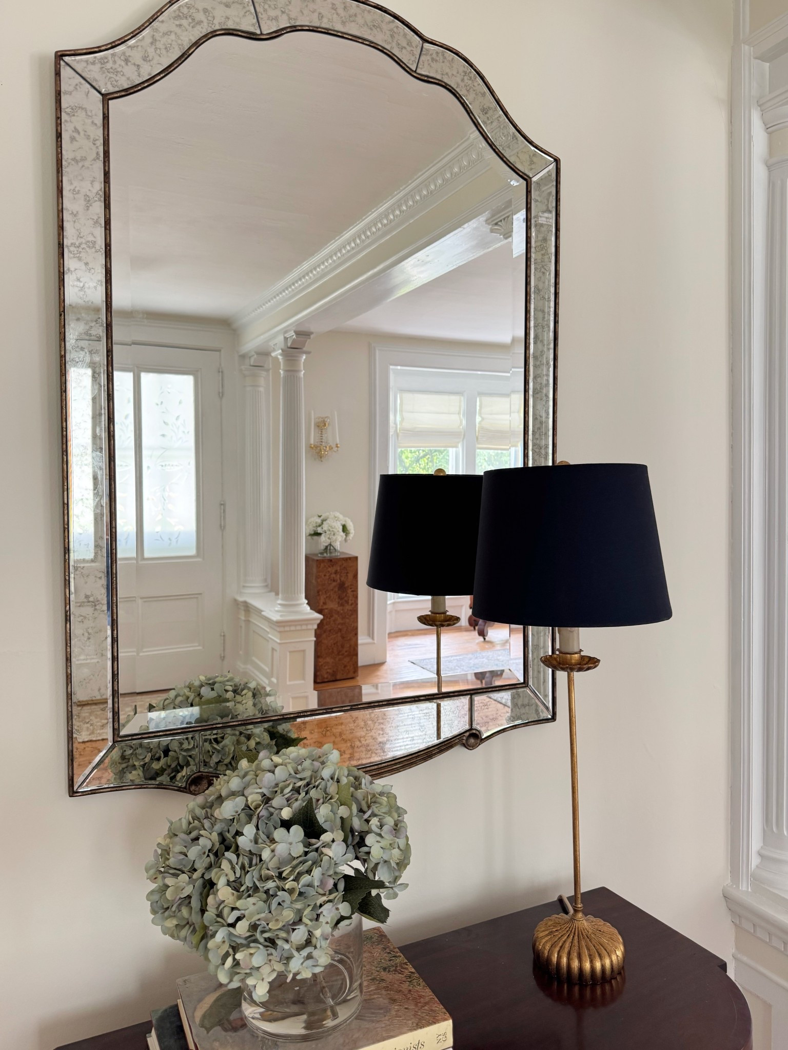 Hydrangeas, mirror, lamp and console table 

#LTKHome