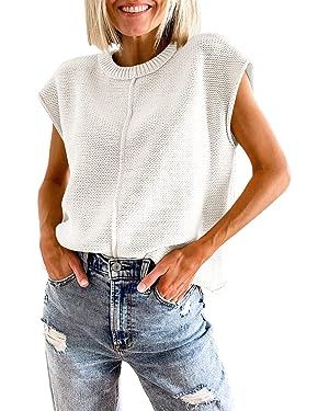 Saodimallsu Womens Summer Cap Sleeve Tops Casual Crew Neck Loose Fit Knit Lightweight Sweater Pul... | Amazon (US)