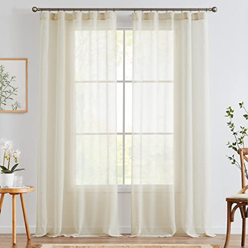 jinchan Linen Sheer Curtains for Living Room 96 Inches Long, Taupe Voile Linen Curtains for Bedroom, Light Filtering Farmhouse Window Curtains, Open Weave Curtain Set Rod Pocket, 2 Panels Taupe | Amazon (US)