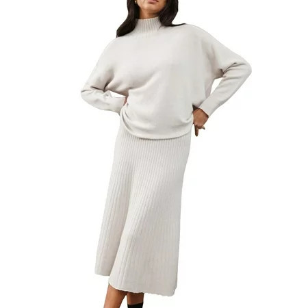 Matching Knit Skirt Set for Women: Long Sleeve Turtleneck Sweater with Long Skirt | Walmart (US)
