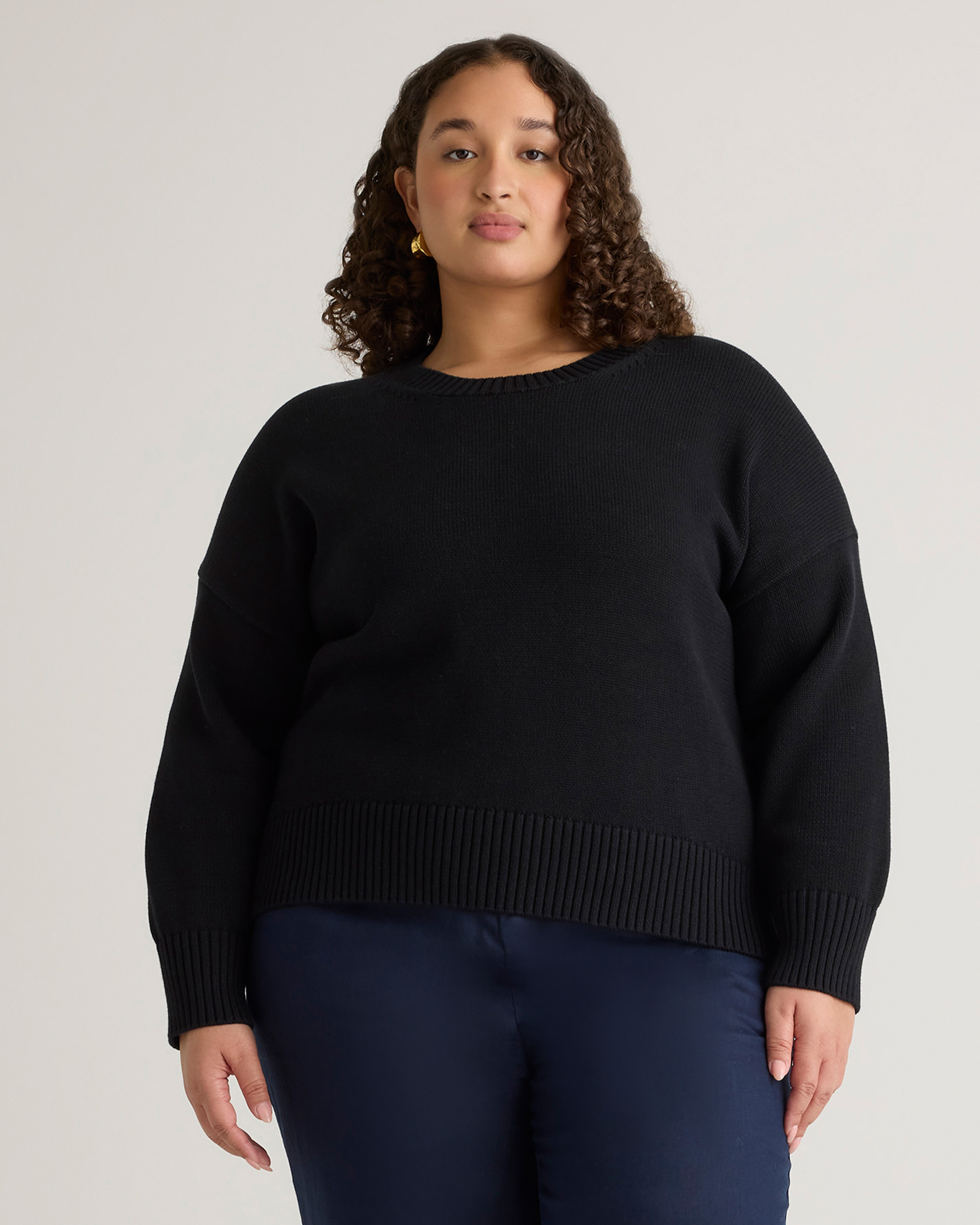 Quince | Women's Boyfriend Crew Sweater in Black, Size 1X, Organic Cotton | Quince