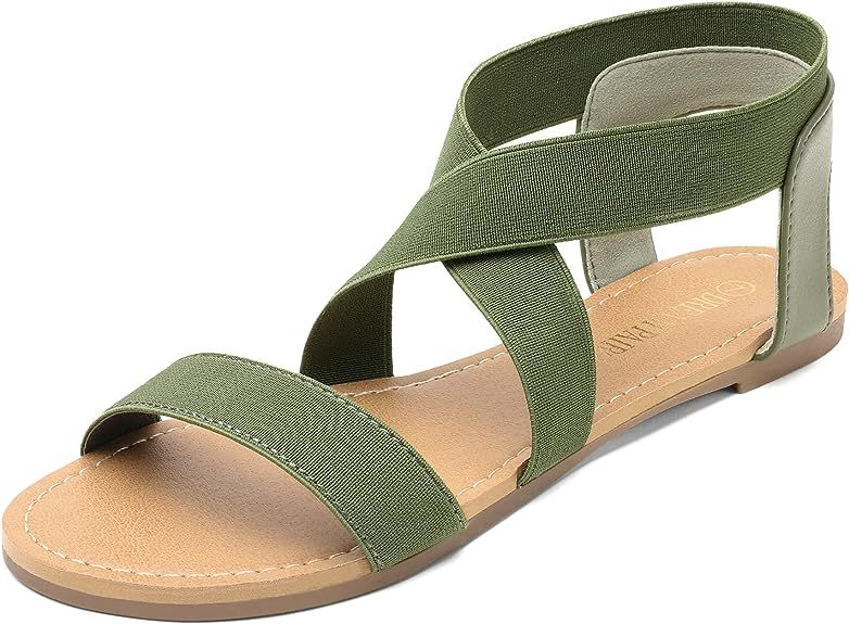 DREAM PAIRS Women's Elastic Ankle Strap Flat Sandals | Amazon (US)