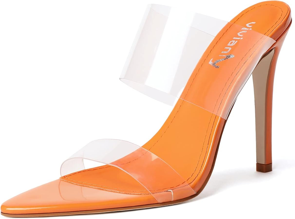 vivianly Clear Pointed Toe Heels Sandals Transparent Strap Stiletto High Heels Slip on Mules for ... | Amazon (US)
