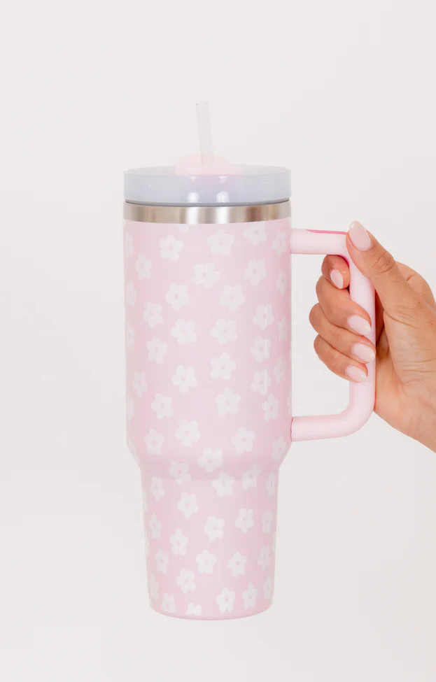 Sippin' Pretty Light Pink Daisy 40 oz Drink Tumbler With Lid And Straw DOORBUSTER | Pink Lily
