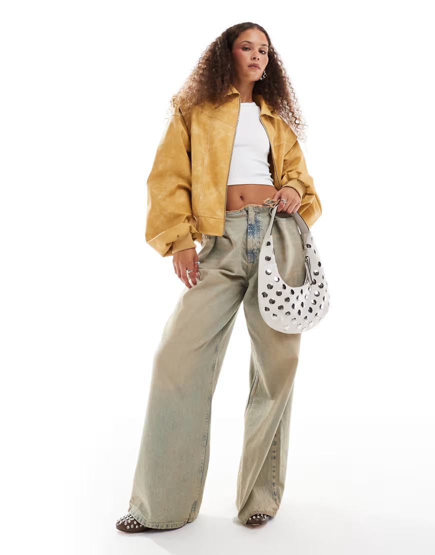 Lioness leather look bomber jacket in yellow | ASOS (Global)