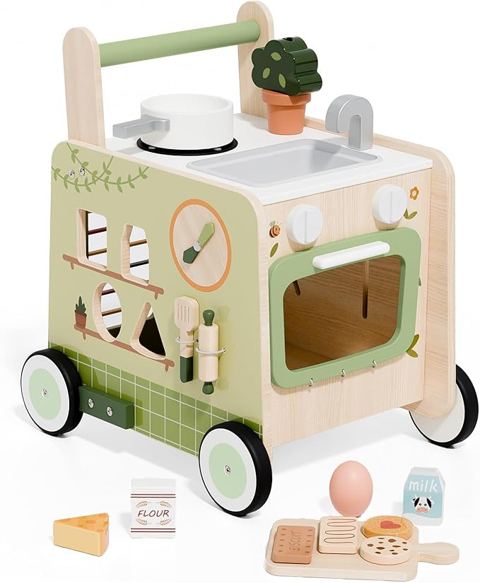 Wooden Baby Walker,Baby Push Walker 6 in 1 Multiple Activities Center Learning Activity Walker To... | Amazon (US)