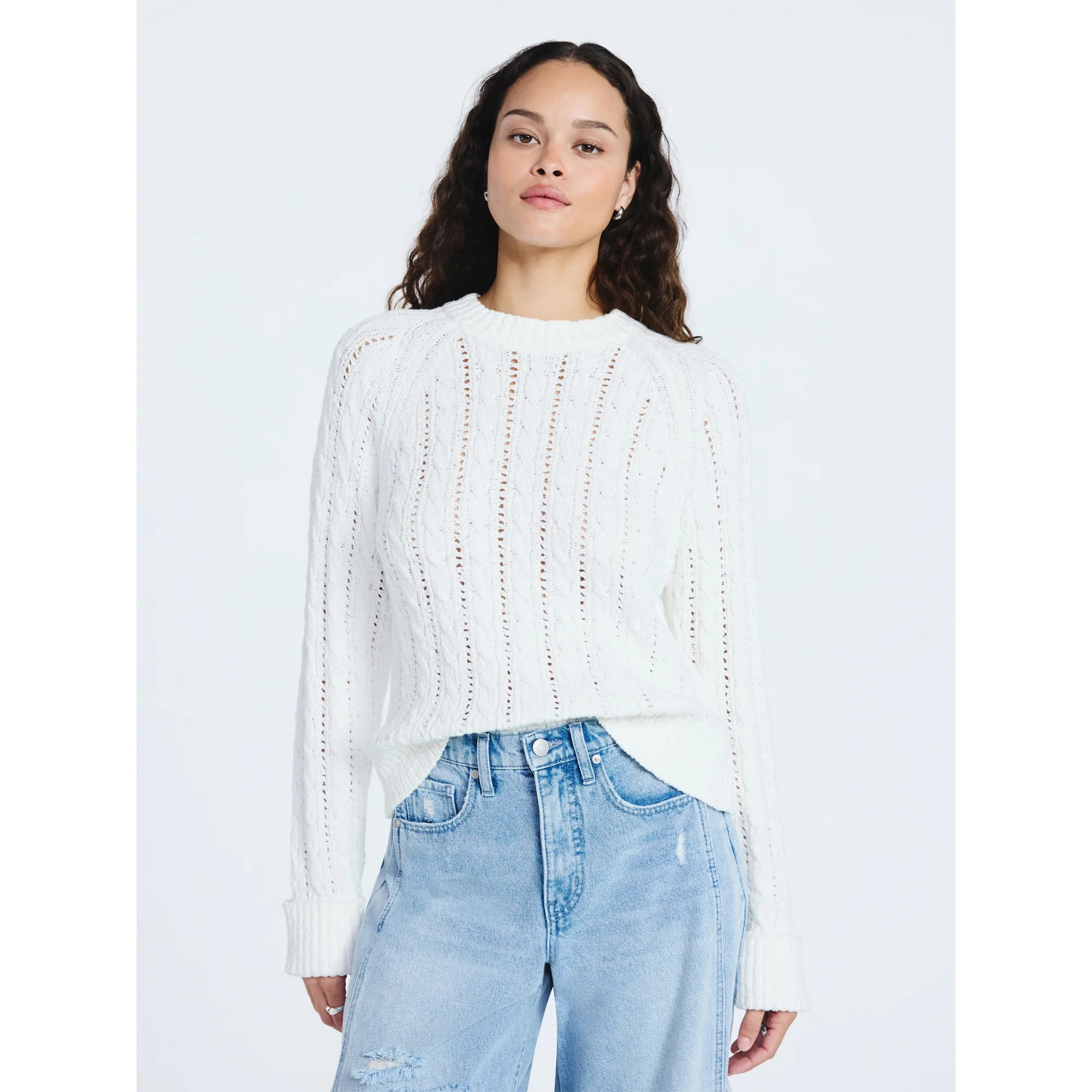 Scoop Women's and Women's Plus Cable Knit Raglan Sweater, Midweight, Sizes XS-XXL | Walmart (US)
