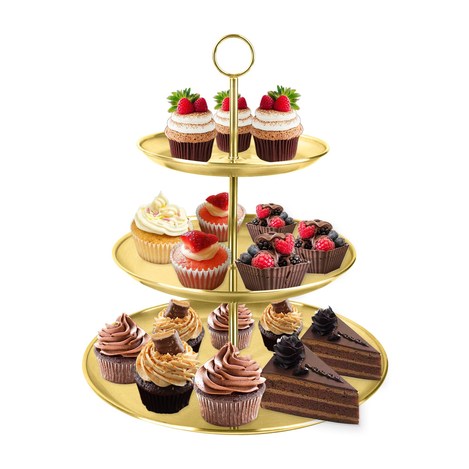3 Tier Gold Cupcake Stand Stainless Steel Dessert Display Rack with Removable Tiered Tray for Par... | Amazon (US)