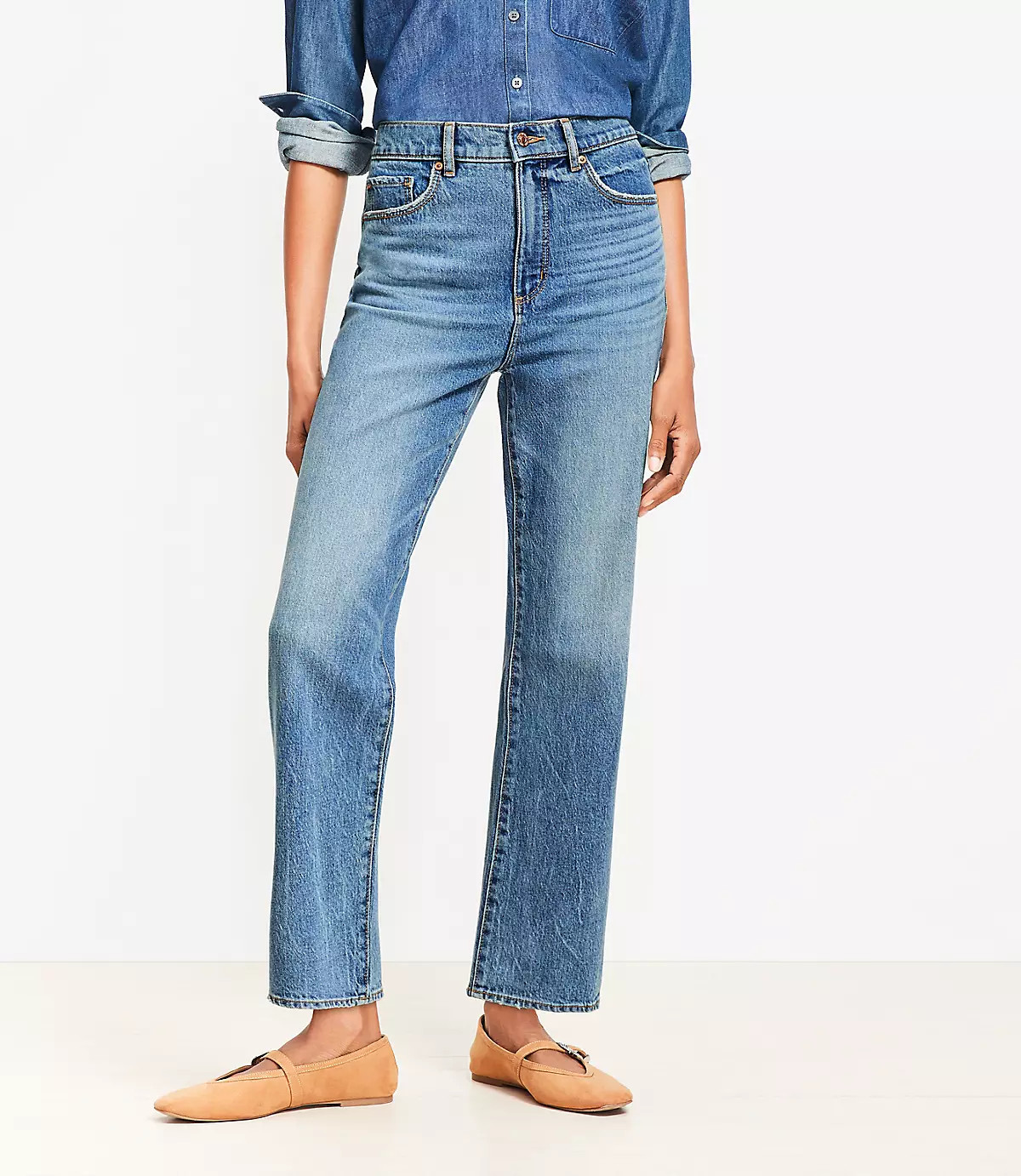 Curvy High Rise Straight Jeans in Authentic Vintage Mid Wash | LOFT