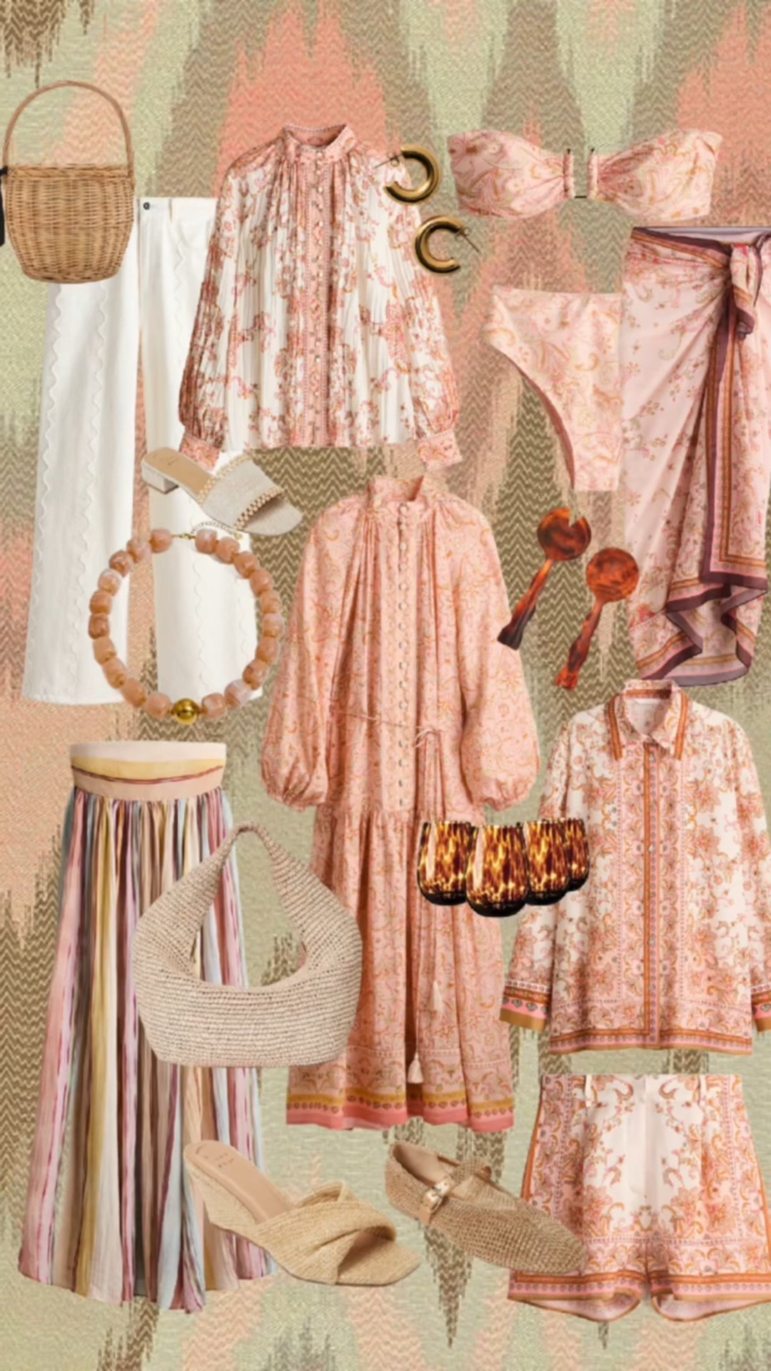 Soft, sun-washed prints and easy silhouettes that feel like vacation—even if you’re just running errands. Think boho floral dresses, lightweight blouses, matching sets, woven bags, and raffia sandals in warm peach and sand tones.

#LTKTravel #LTKootd