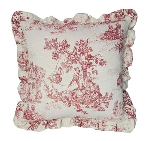 Austin Horn Classics Cosmopolitan Toile Red 20” Main Decorative Pillow, Square Accent Cushion with Insert, Sewn Shut – Premium Cotton Solid Fabric Luxury Throw Pillow for Sofa or Bed | Amazon (US)