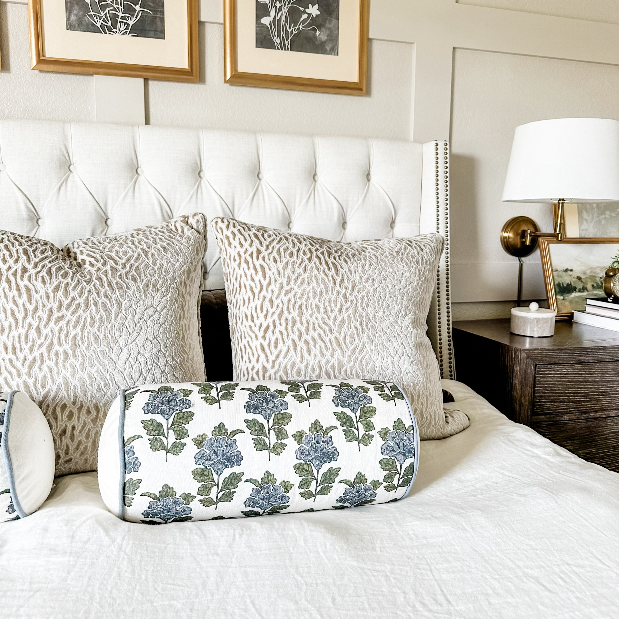 Affordable bolster pillows. White with blue and green floral print and blue piping trim. Under $20. 

Transitional grand millennial coastal bed pillows. Dupe dupes more affordable option find replica copy cat similar look for less budget friendly affordable cheap cheaper beautiful pretty. Clearance sale coupon code discount code promo code luxury lookalike look a like Inspo inspiration inspired by idea ideas Love dupes like these? I share multiple every day in my FB group “DAILY DECOR DUPES”


#LTKHome #LTKSaleAlert #LTKFindsUnder50