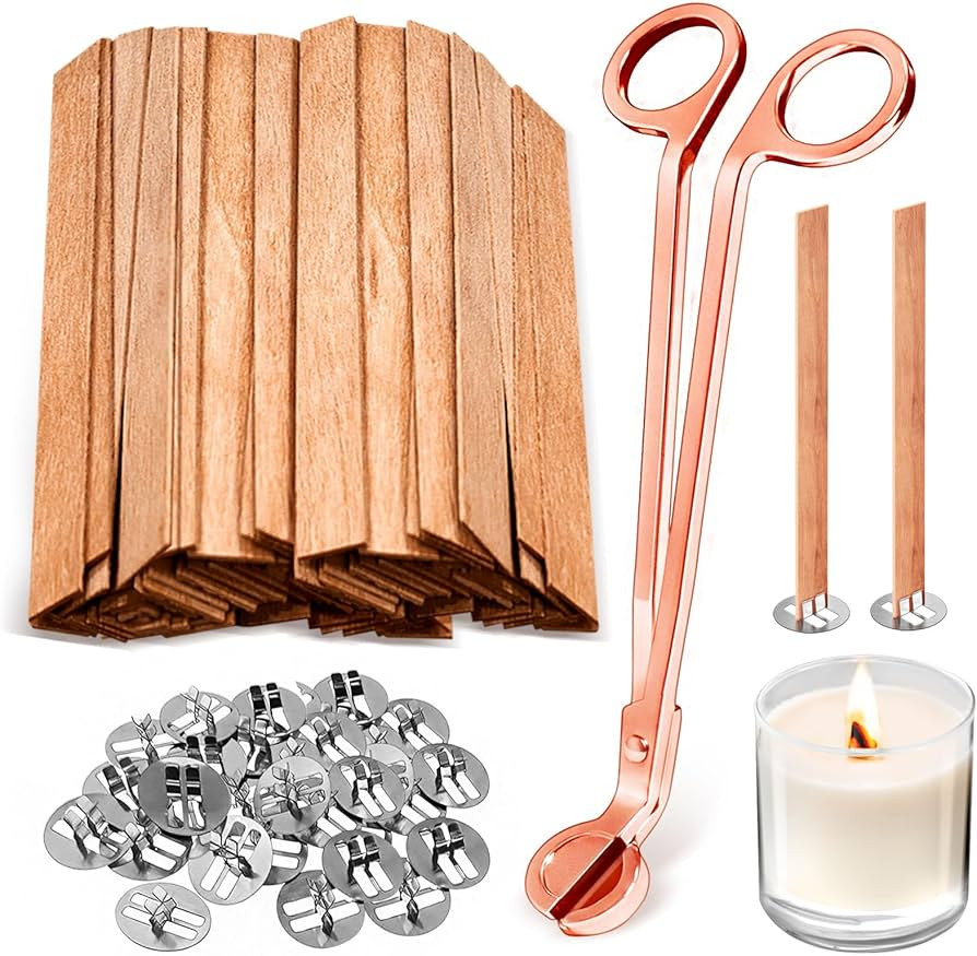 100 Pcs Thickened Wood Wicks, Wood Wicks for Candles Making with Wick Trimmer, Candle Wicks 5.1×... | Amazon (US)