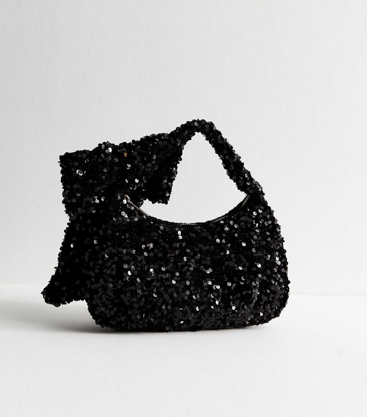 Black Sequinned Bow Appliqued Hand Bag | New Look | New Look (UK)