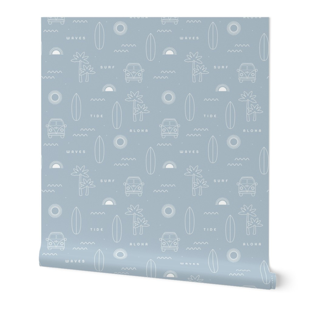 Wallpaper in A day of surf island vibes hippie van and palm trees waves and sunset white | Spoonflower