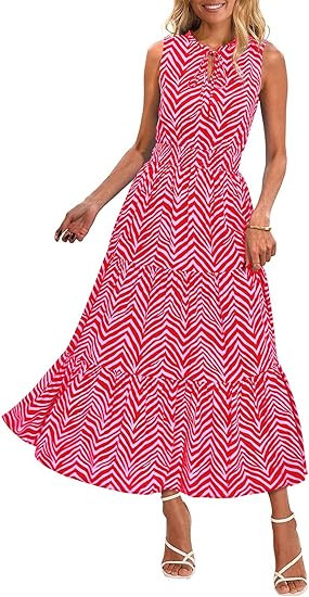PRETTYGARDEN Womens Summer Dresses 2025 Sleeveless Drawstring V Neck Maxi Dress Flowy Casual Long... | Amazon (US)