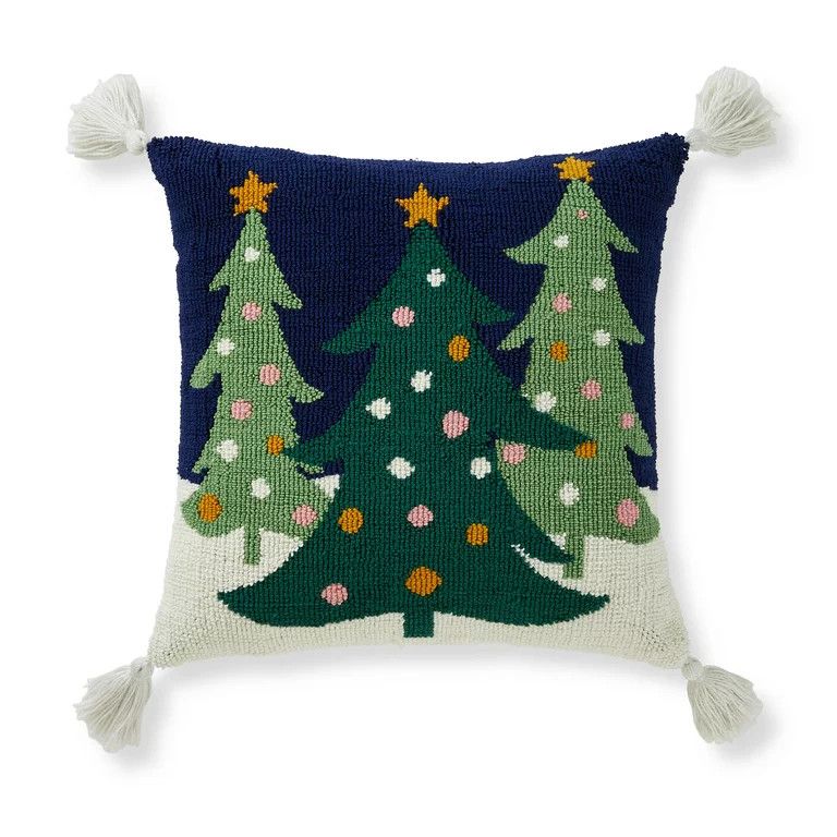Better Homes & Gardens Three Trees Outdoor Square Throw Pillow, One 20" x 20" x 5", Blue | Walmart (US)