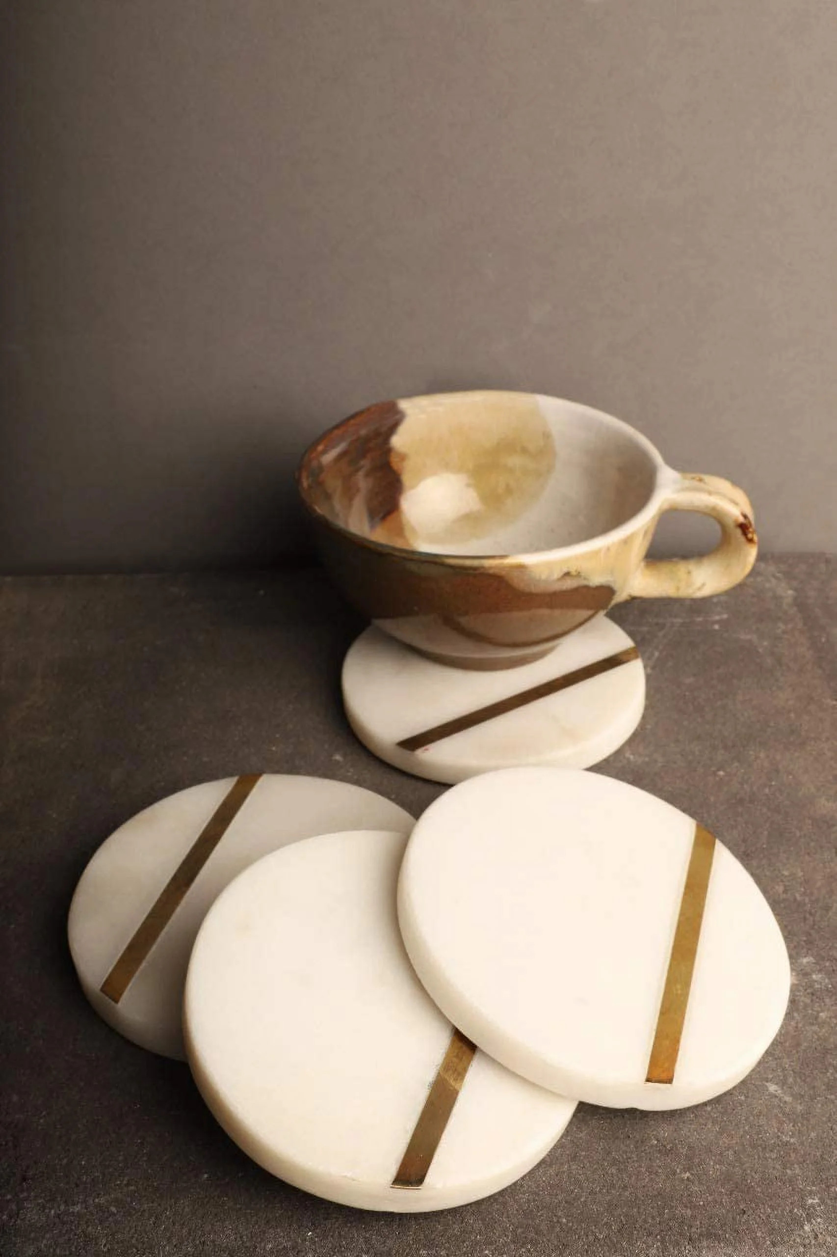 Marble Coaster, White Marble Coaster, Set of 4, Handmade Coaster with Brass Inlay,  4-inch | Walmart (US)