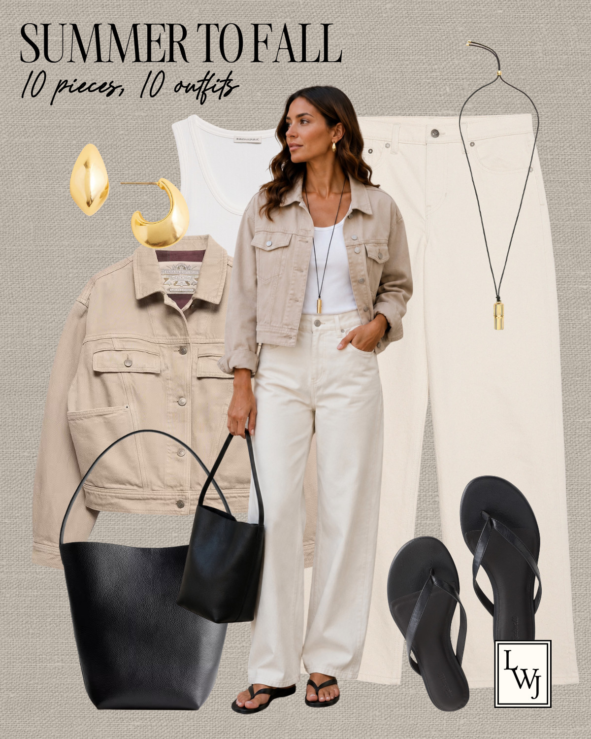 transitional summer outfits 

casual chic style / style over 30 / mom outfits / outfit inspo / banana republic denim jacket / scoopneck tank / banana republic jeans / ecru jeans / quince leather bucket tote bag / minimal sandals

#LTKootd #LTKSeasonal
