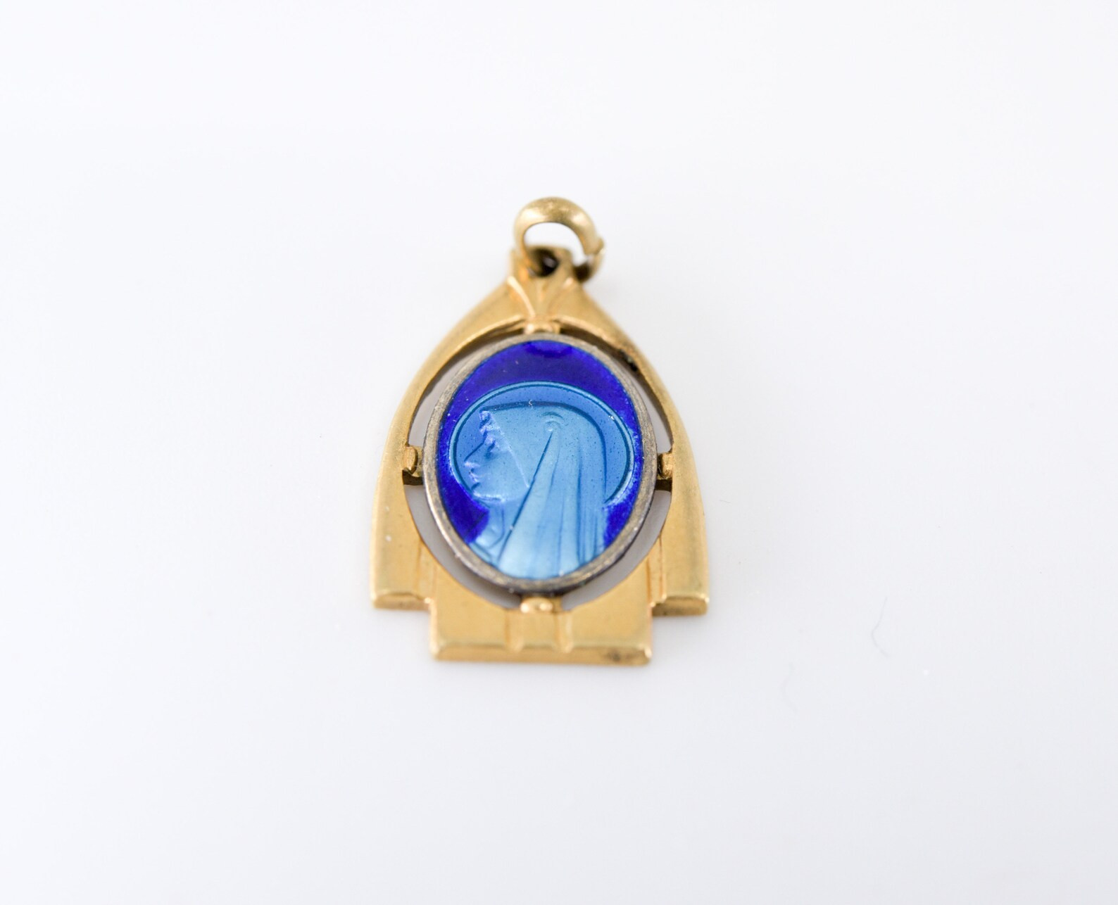 Miraculous Mary Charm Medal French Vintage Blue Enamel Gold Tone Religious Pendant Jewellery Lour... | Etsy (US)