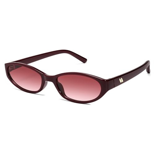 HERJOUR Retro Oval Sunglasses for Women Men Y2k Narrow Cat Eye Sunnies Skinny Shades AR82299 | Amazon (US)